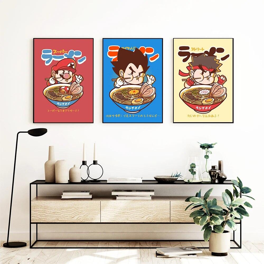 Japanese Anime Cartoon Character Ramen Food Wall Art Prints Funny Noodles Poster Kitchen Art Canvas Painting Pictures Home Decor No Frame