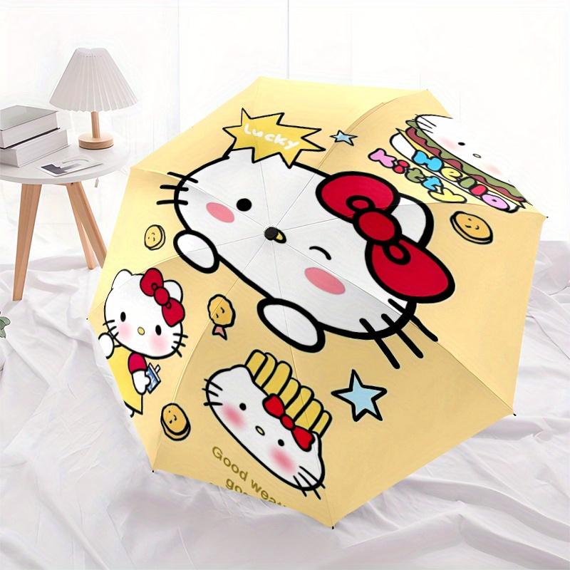 Lucky Hello Kitty Automatic Opening and Closing Umbrella, Lightweight 3-Fold, With Cute Cartoon Characters, Suitable for Home, Outdoor and Daily Use,