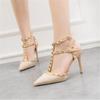 Fashion 10CM PUMPS 2025 Sexy slim stiletto nightclub women's shoes high-heeled shallow mouth pointed hollow rivet Roman sandals