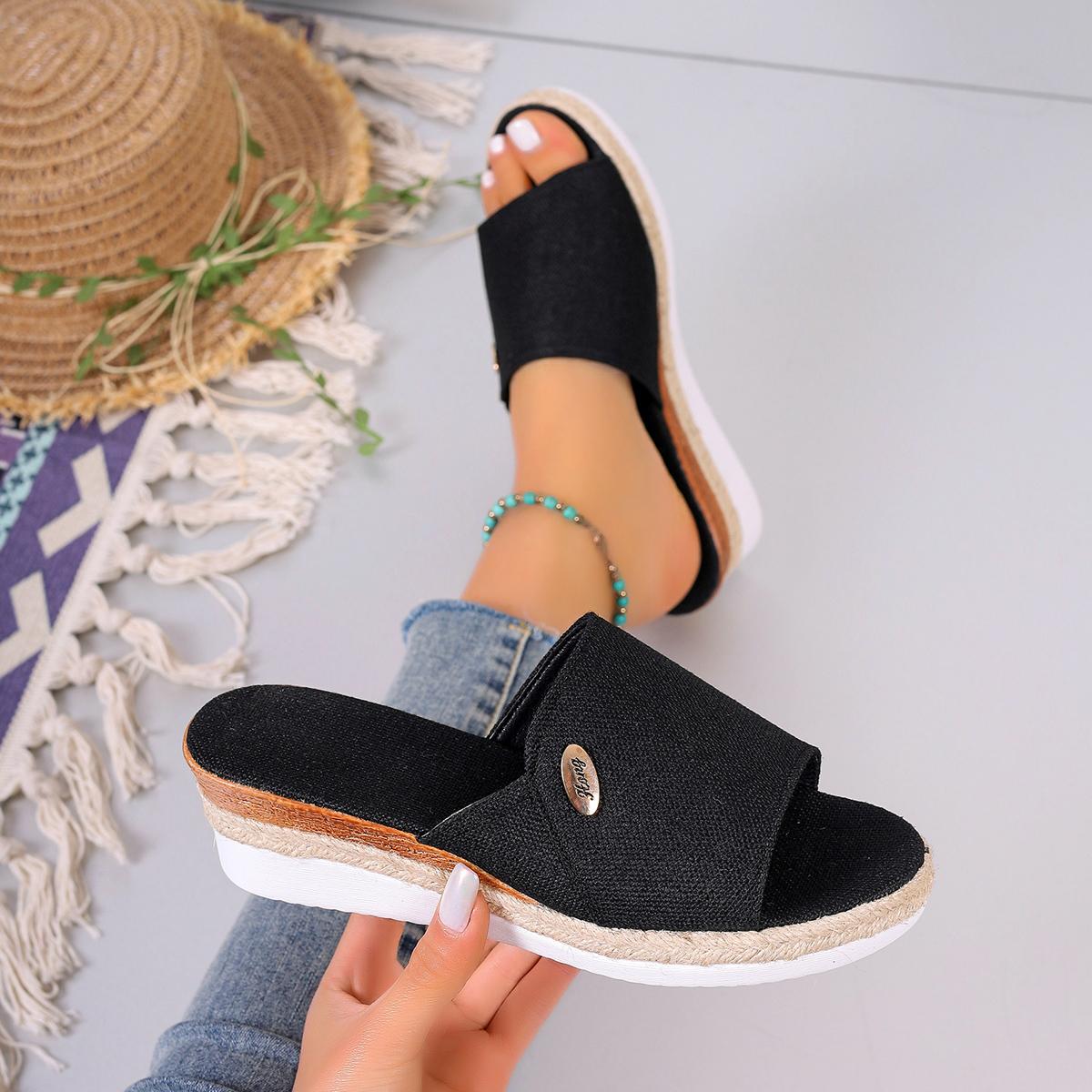 

New Women Slippers Casual Braided Straps Outdoor Walking Sandals Solid Color Bowknot Platform Flat Shoes Slides women 36 чёрный