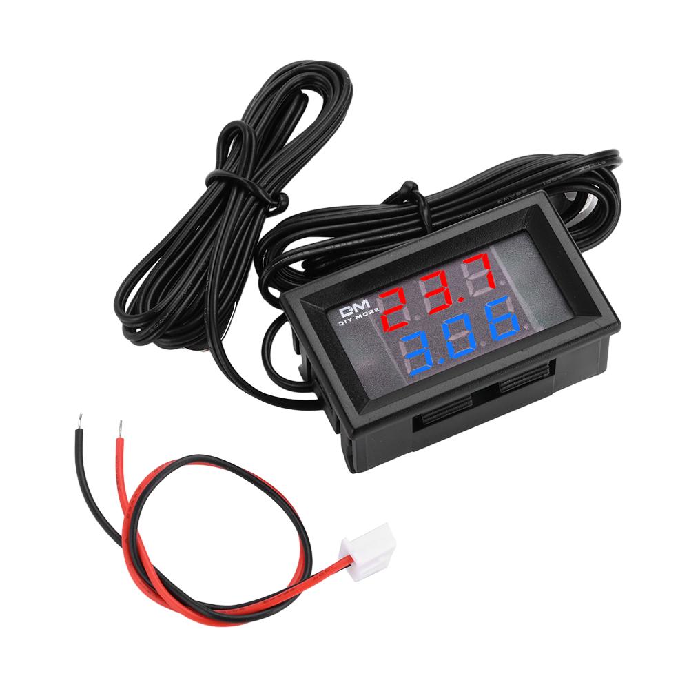 Three-Digit Dual-Display Digital Thermometer With NTC Metal DC4-28V Waterproof Dual Probes Red and Blue Display