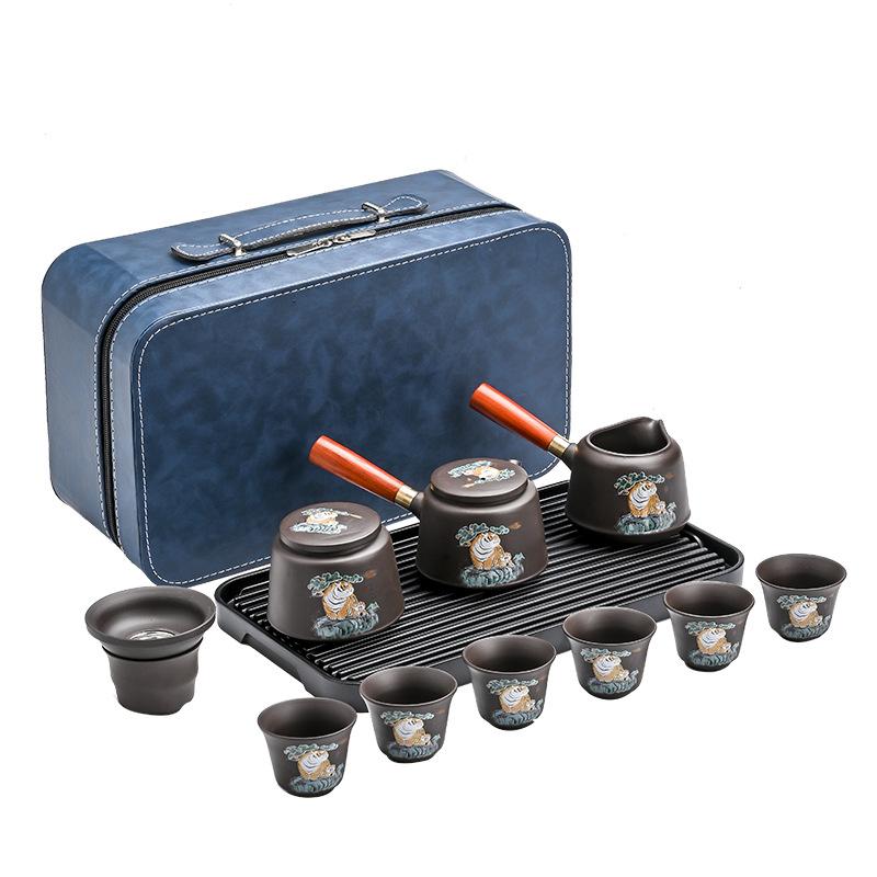 Purple sand travel tea set, ceramic kung fu portable storage bag, teapot, teacup, complete set of business gifts, portable