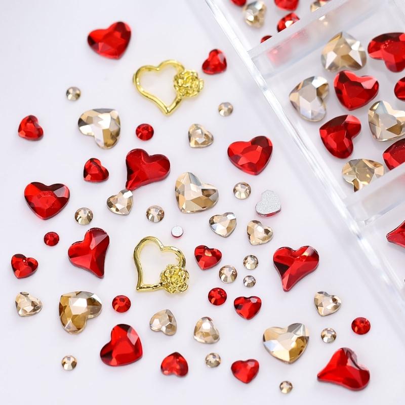 Valentine's Day Nail Charms Studs Nail Rhinestones Gems Luxury Nail Art Rhinestones Craft Diamonds Crystal Jewels Stones
