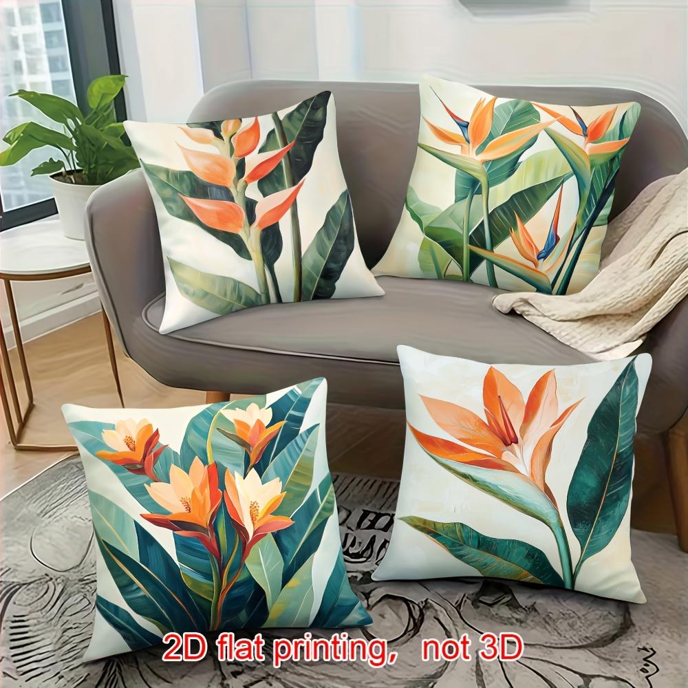 4Pcs Bird Of Paradise Throw Pillow Covers, Tropical Floral Print Cushion Cases, Modern Botanical Decor For Bedroom Living Room