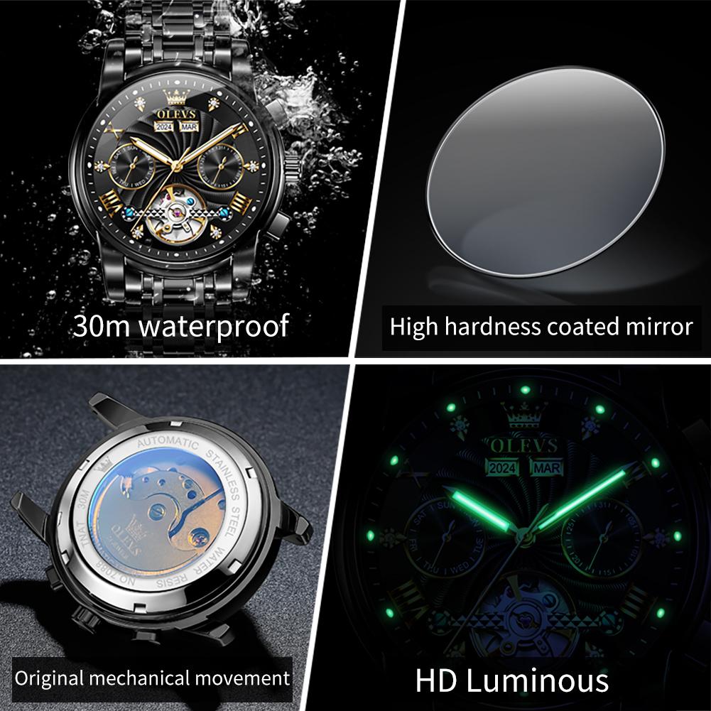 OLEVS Brand Watch Multi Functional Men's Fully Automatic Mechanical Watch Waterproof Steel Strap 7088
