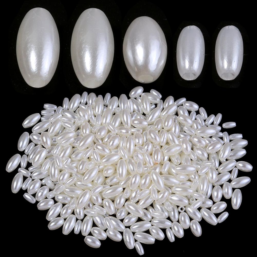 200-500pcs Beige Imitation Pearl Beads Oval Rice Beads Loose Spacer Beads For Jewelry Making DIY Bracelet Necklace Accessories