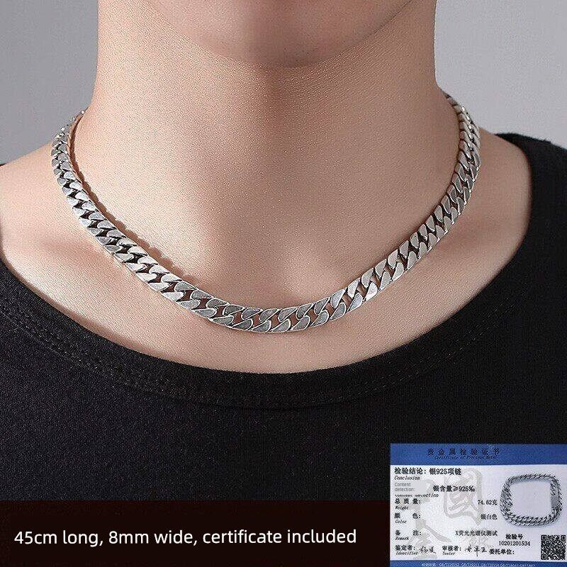 Sterling Silver S925 Cuban Necklace European and American Style Men's Fashion Versatile Unisex Trendy Personality Hip-Hop Chunky Bold Chain