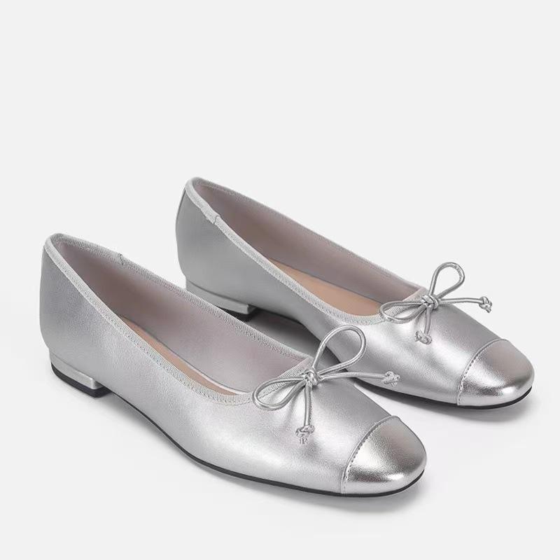 

Женские туфли-лодочки на плоской подошве, новая коллекция ранней весны, ретро, с бантом, балетки 41 серебряный