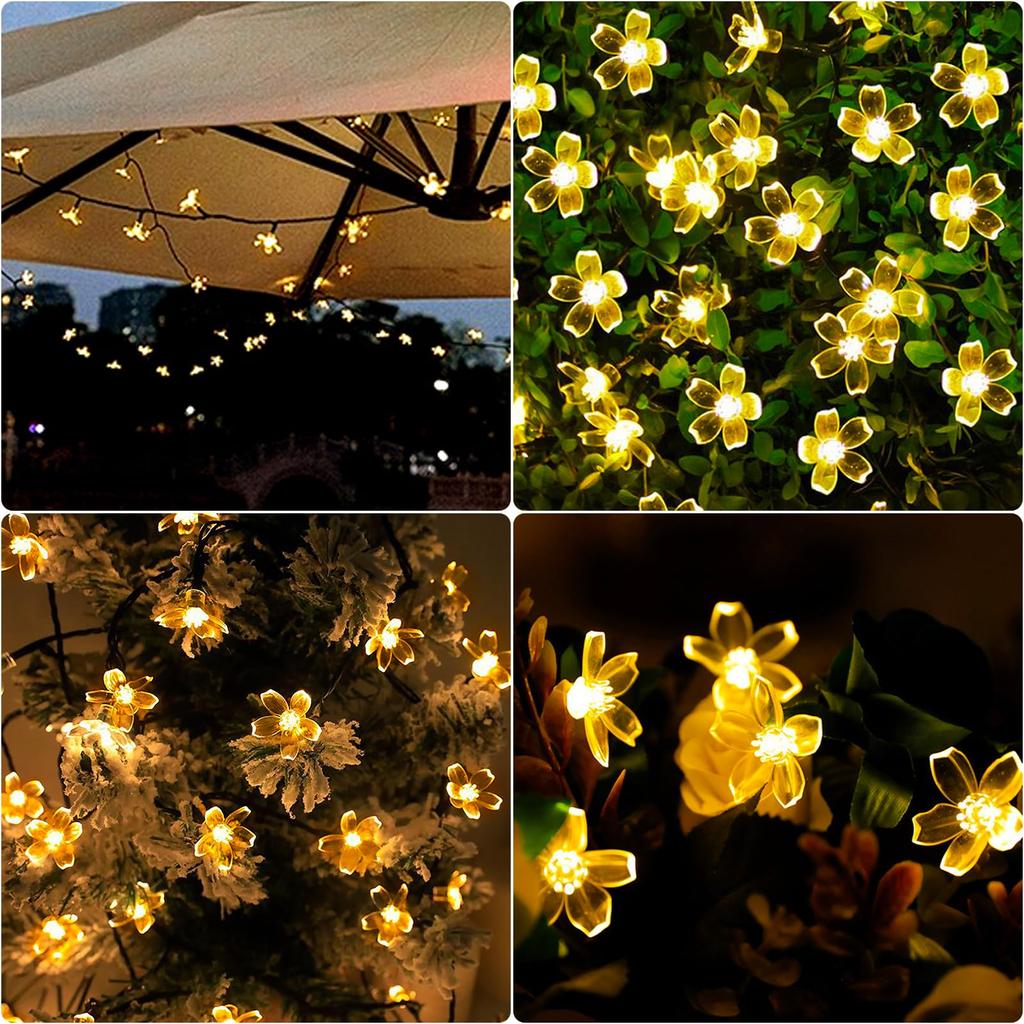 AGOTD Solar String Lights, Outdoor Waterproof IP65, 60 LEDs, 11m, Cherry Blossom Shape, 8 Modes