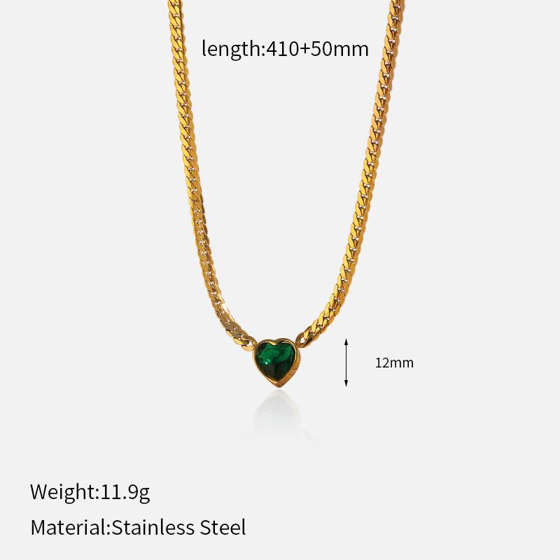 Chalcedony heart-shaped titanium steel necklace women's light luxury high-end jewelry stainless steel electroplated 18K gold collarbone chain