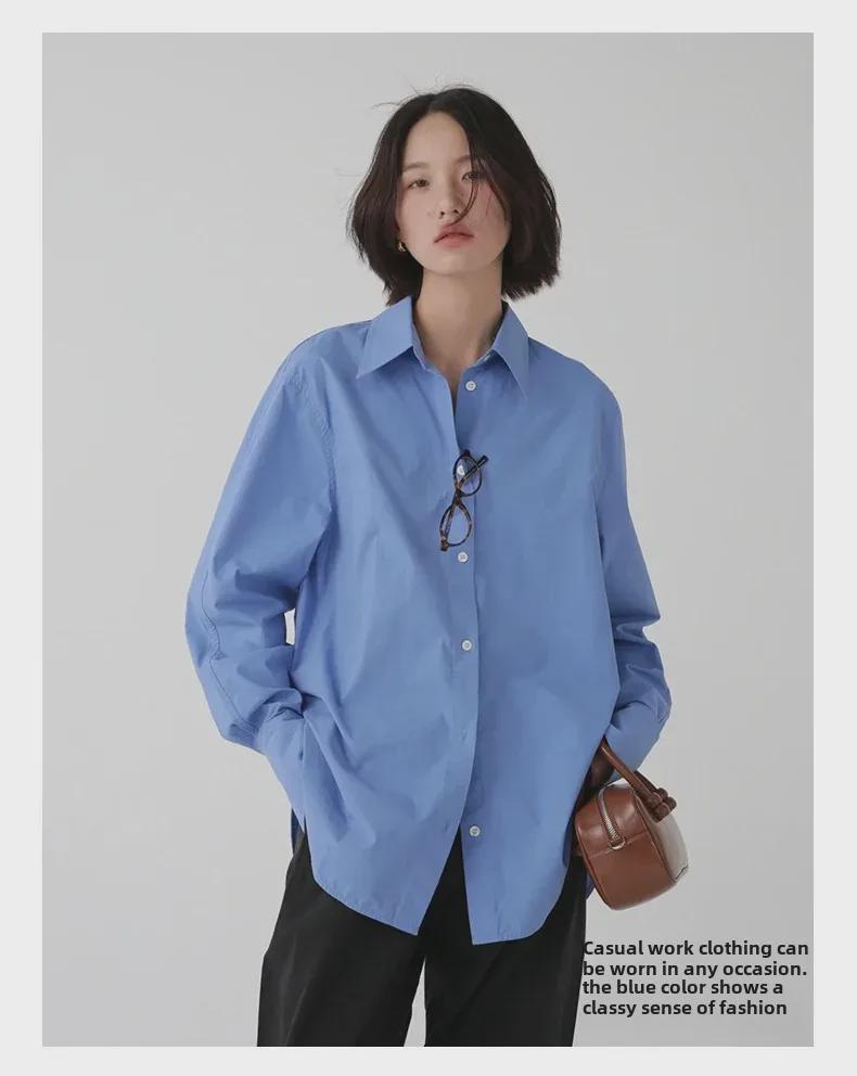 Siyuan 25 Early Spring Light Luxury High-Count Cotton Solid Color Long-Sleeve Silhouette Shirt for Women