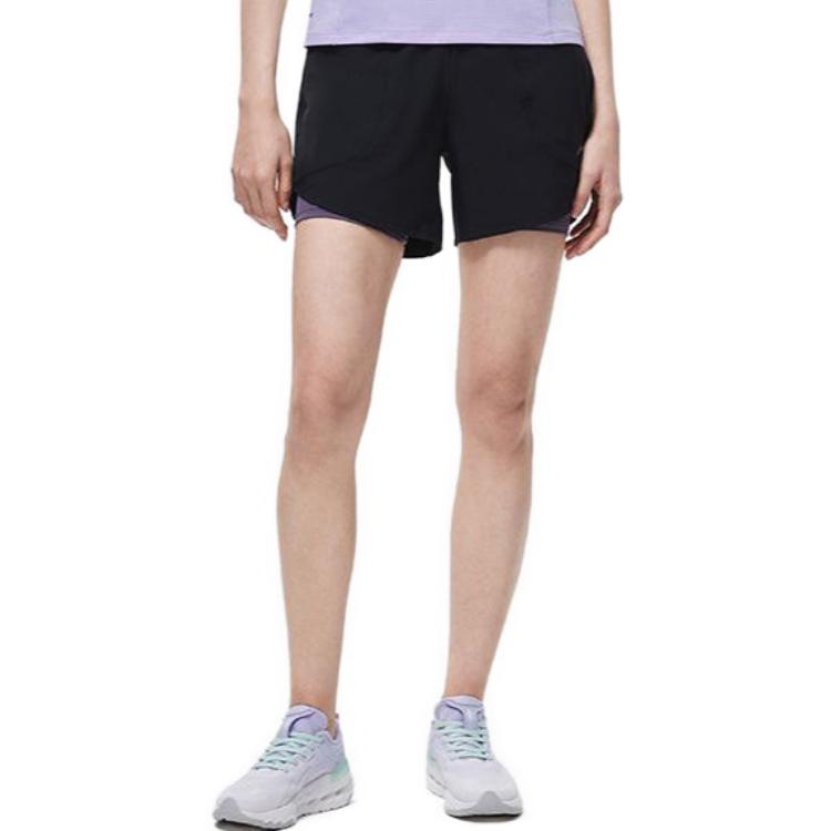 Li Ning Laufserie Logo-Print Einfarbig Elastische Fitness-Shorts Damen Shorts Schwarz AKST264-4