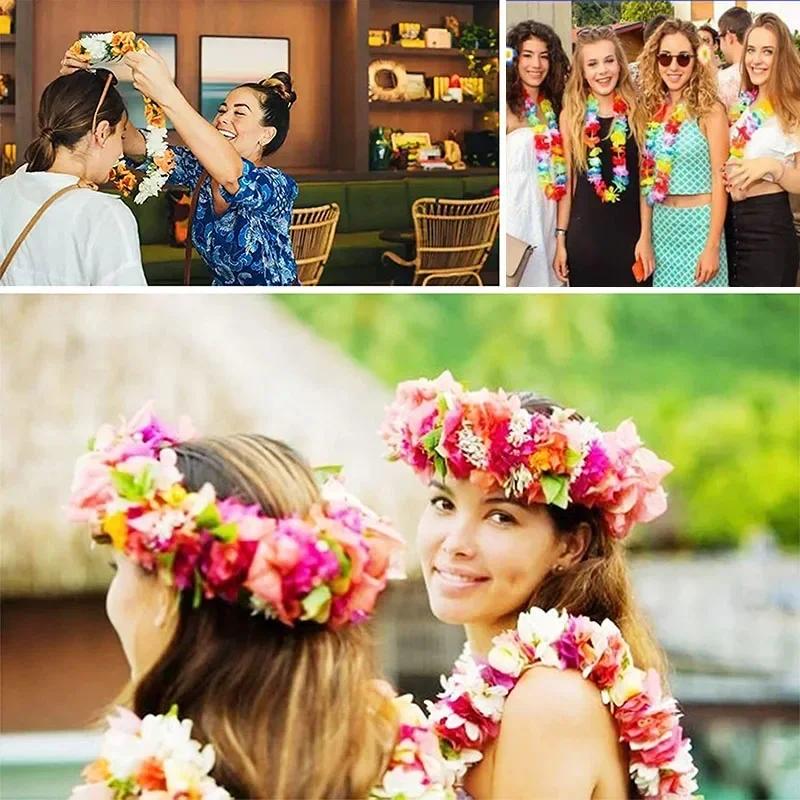 12/24/48PCS Artificial Flower Lei Necklace Tropical Party Decor for Beach Wedding Birthday Luau Summer Festival Photo Props