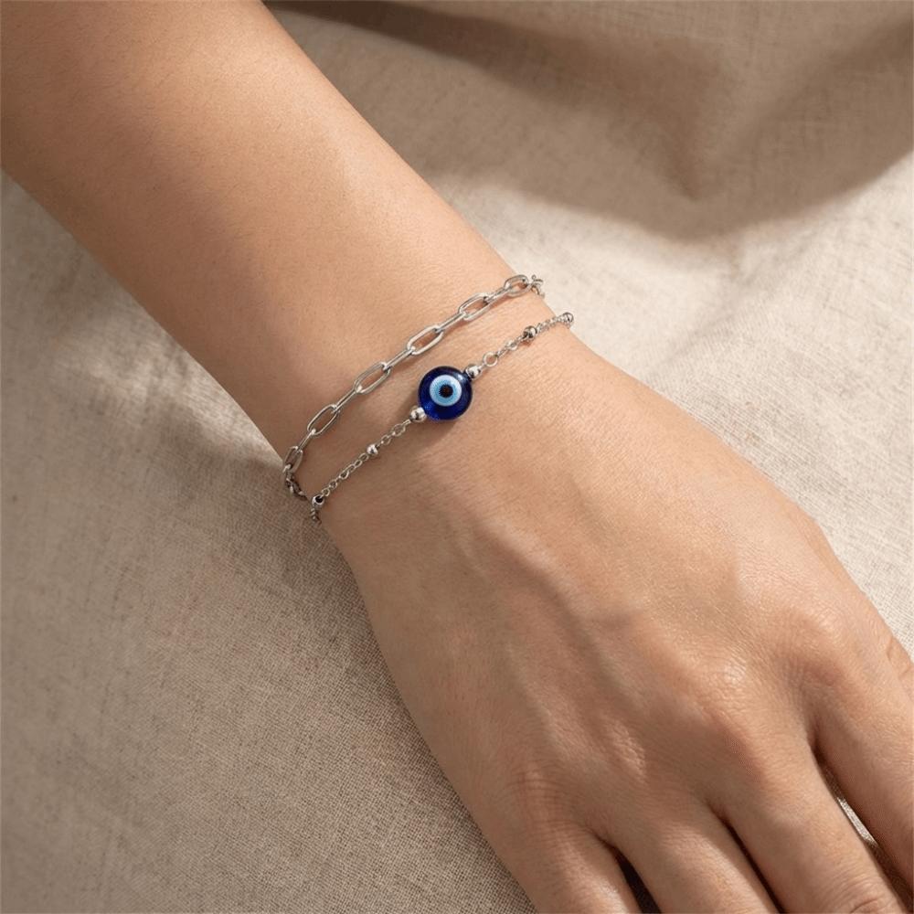 Elegant Stainless Steel Bracelet Unique Adjustable Chain Bracelet Turkish Blue Eye Bracelet  Unisex