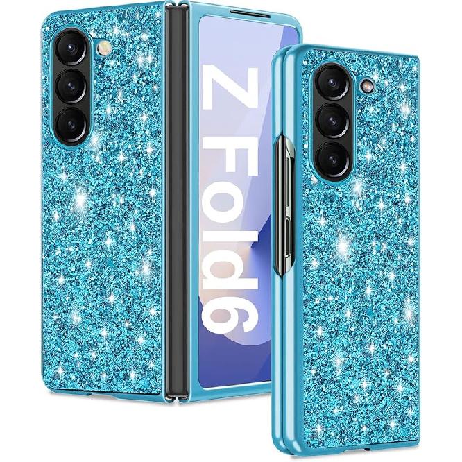 Z Fold 6 Glitter Case for Samsung Galaxy Z Fold6 5G Phone Case for Women Girls, Slim Ultra Thin Matte Back Shockproof Protective Cover for Samsung Z