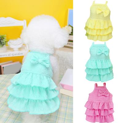 Dog Dress Soft Comfortable Breathable Adorable Pet Dog Layered Hem Bowknot Dress Daily Wear