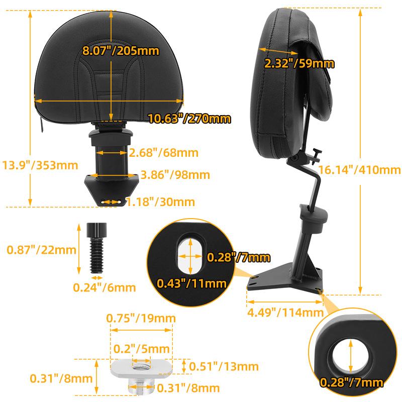 Motorcycle Accessories Black Adjustable Front Driver Rider Backrest Pad Kit For Honda Goldwing 2018-2023 GL1800