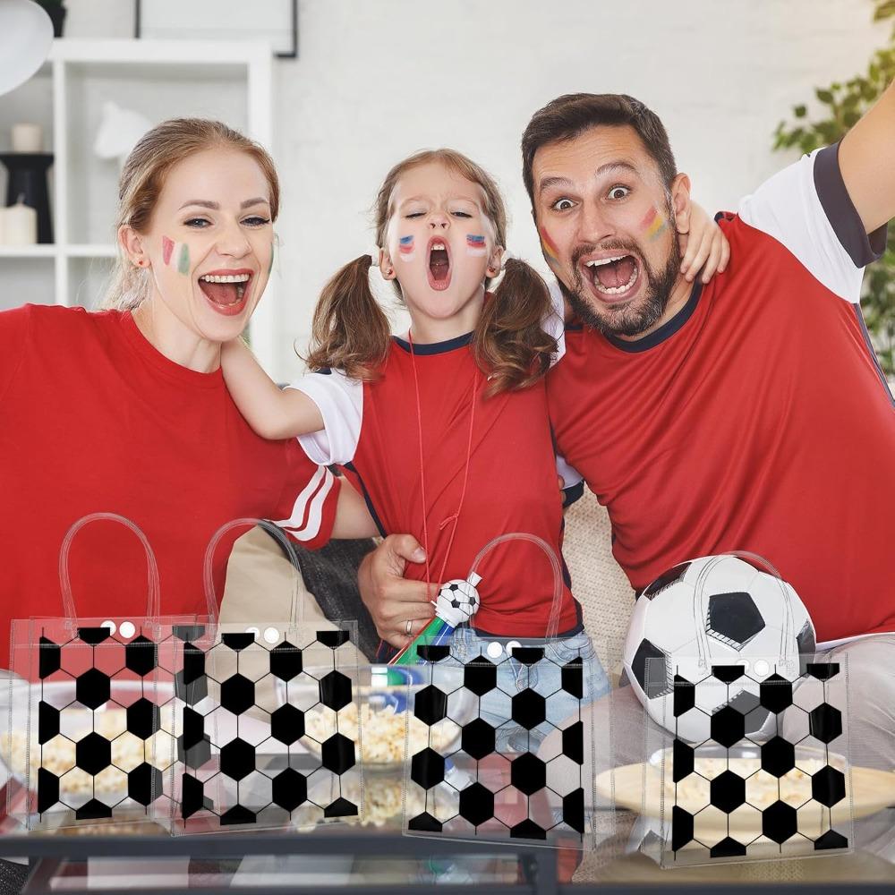 12 Pezzi Sacchetti Regalo Calcio in PVC Trasparente con Manici Sacchetti a Tema Sportivo all'Ingrosso Sacchetti per Dolcetti Sacchetti Avvolgimento Regalo Squadra Borse Tote a Tema Calcio