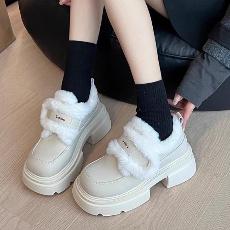 Fashion Womens Winter Warm Snow Boots New Thick-soled Cotton Lolita Mary Jane Leather Shoe Trendy Black Platform Ankle Boots Women Botas