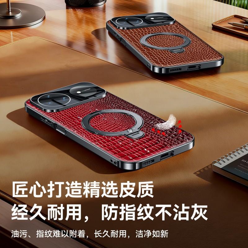 Luxury Genuine Leather Phone Case Nova 16 Pro With Electroplating Finish Full Camera Protection Crocodile Texture Stand