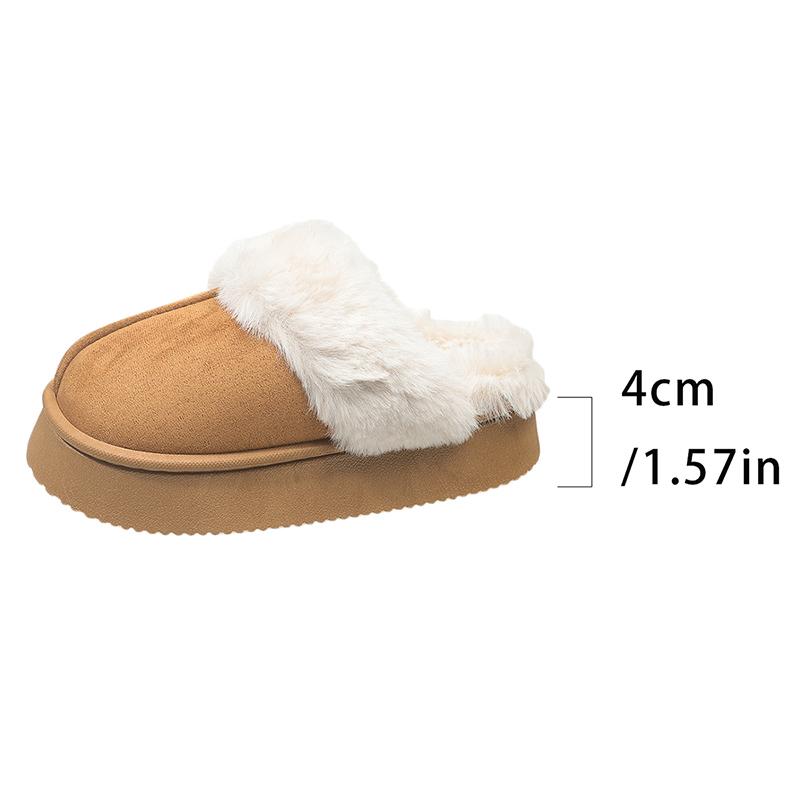Fashion Fashion Women Platform Fluffy Slippers Winter Comfort Warm Plush Cotton Shoes Woman Thick Sole Anti Slip Indoor House Slippers