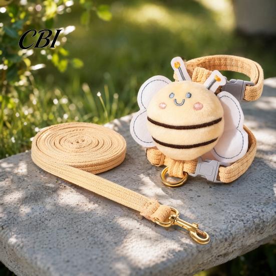 Non-irritating Cat Leash Corduroy Harness with Leash, Escape Proof Vest Walking Jacket Photo Prop Pet Bee Plush Toy, Breathable Adjustable for