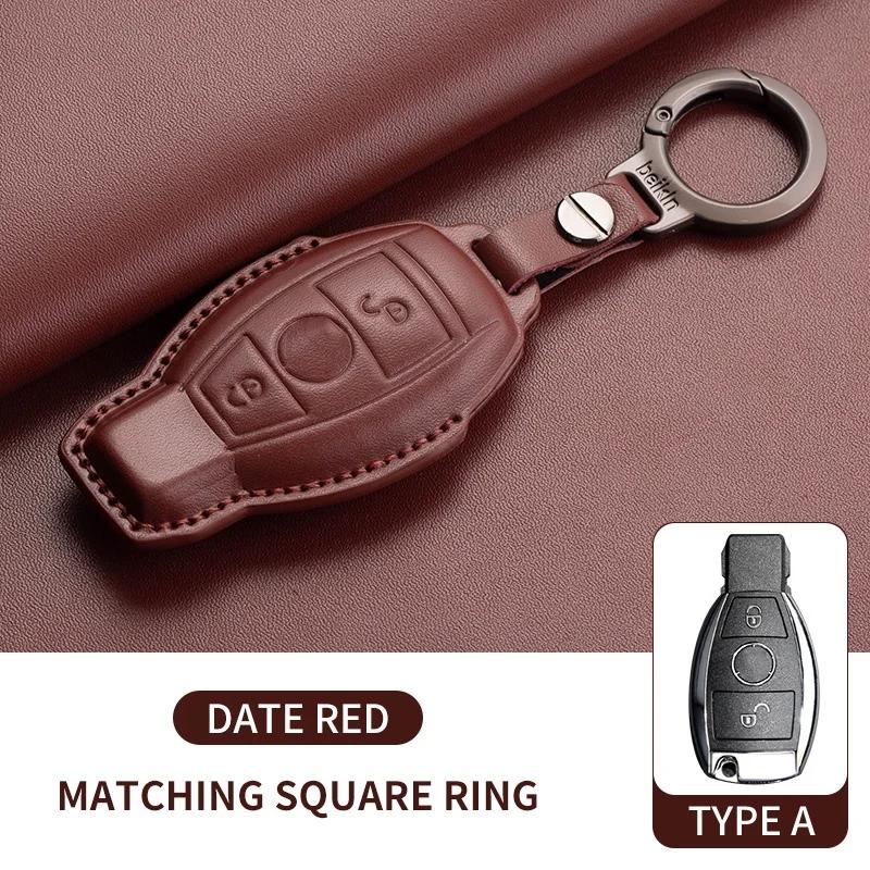 Leather Car Key Case Cover For Mercedes Benz E C G M R S Class W204 W212 W176 GLC CLA GLA AMG 2025 Key Shell Car Accessories