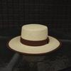 French Cream Beige And Brown Woven Flat Top Top Hat Women'S Summer Sun Protection Sunshade Vacation Beach Wide Brim Straw Hat