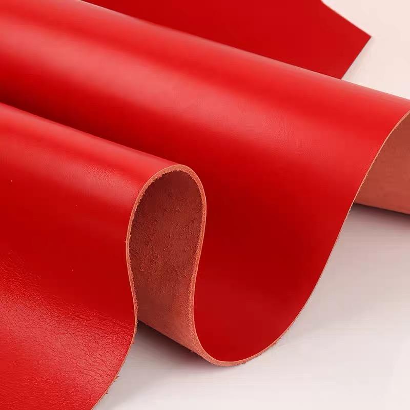 Planted Tanned Cowhide Fabric, Top Layer Genuine Leather, Stiff Tree Cream Leather, Handmade DIY Leather, Whole Piece Red Leathe