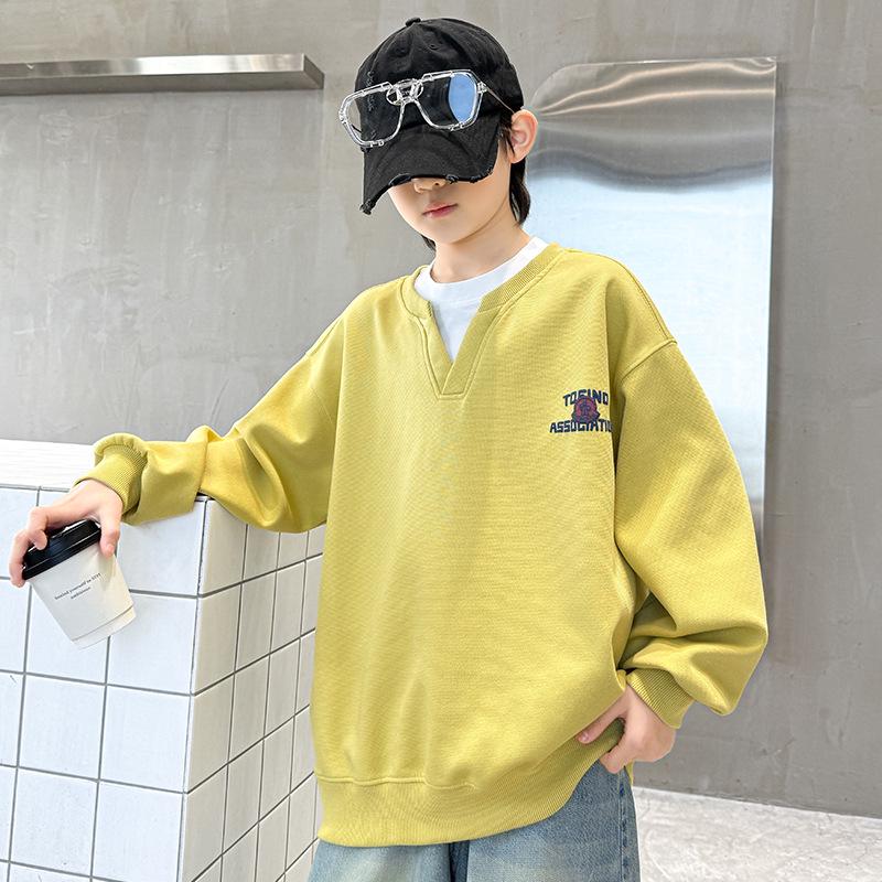 

Boys 2025 Fashion Sweatshirt - Spring/Autumn Two-Piece Style, Long Sleeve Trendy Top for Kids 150 cm жёлтый