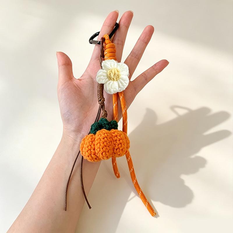 Yogodlns Cute Pumpkin Pendant Handwoven Mini Pumpkin Keychain Crochet Cherry Bag Pendant Bagpack Decor Charm Gift Ornament