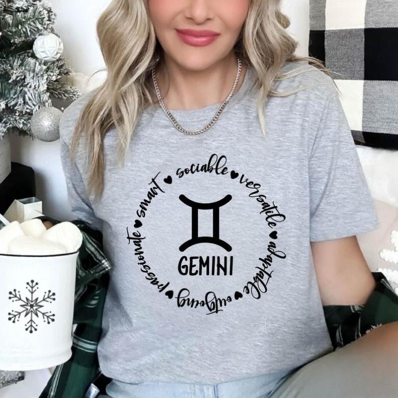 Women Gemini T-Shirt Astrology Shirt Zodiac Sign Horoscope Tee Group of Stars Sky Signs Birthday Foretelling Shirt Cotton Tops