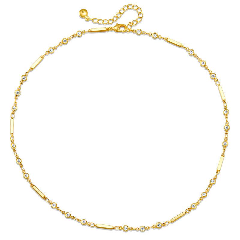 Women 18k Gold Plated Copper Inlaid Zircon Delicate Minimalist Clavicle Necklace