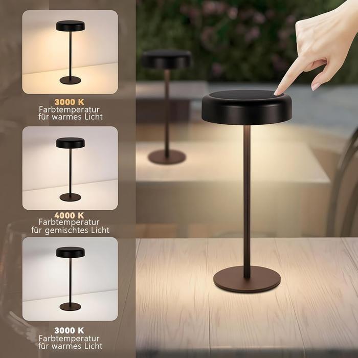 Lampe de table - NETTLIFE - Lampe de table à batterie solaire - 3600 mAh - Tactile dimmable - Sans fil/USB