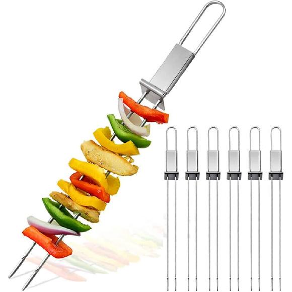 CMYK Barbecue Skewers, 6-Pack 13" Stainless Steel Grilling Skewers with Slider, Reusable Metal BBQ Shish Kabob Skewers Sticks