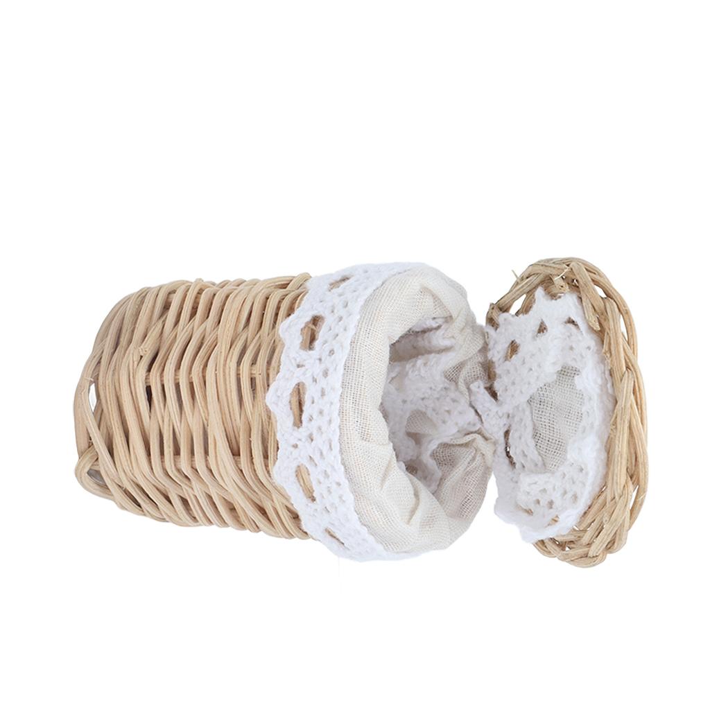 1/12 Doll House Basket Decoration Mini Bamboo Basket Doll House Accessory Lace Bamboo Basket