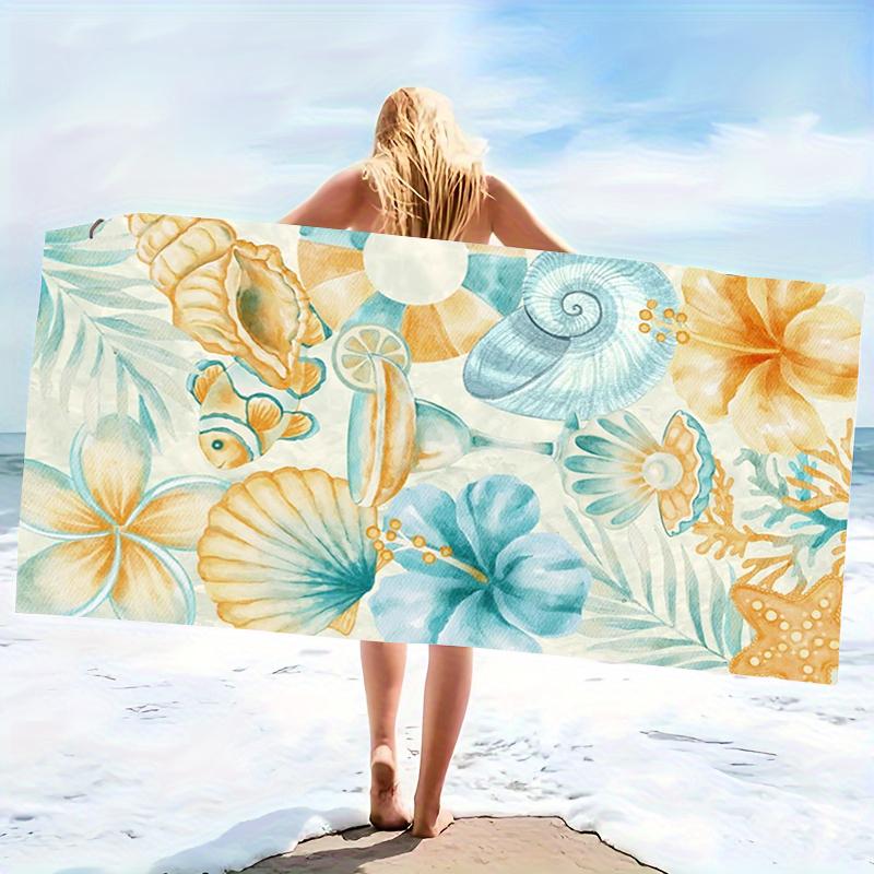 Blue and white striped beach towel with Mediterranean style and ocean elements swimming pool and beach quick drying towel