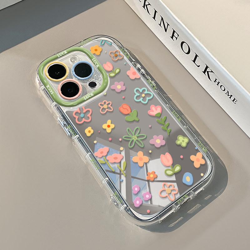 

Spring Flowers Plants Air Cushion Mirror Phone Case For iPhone 17 15 14 16 Pro Max 13 12 11 Pro XR XS 7 8 Plus 17Air Girl Cover