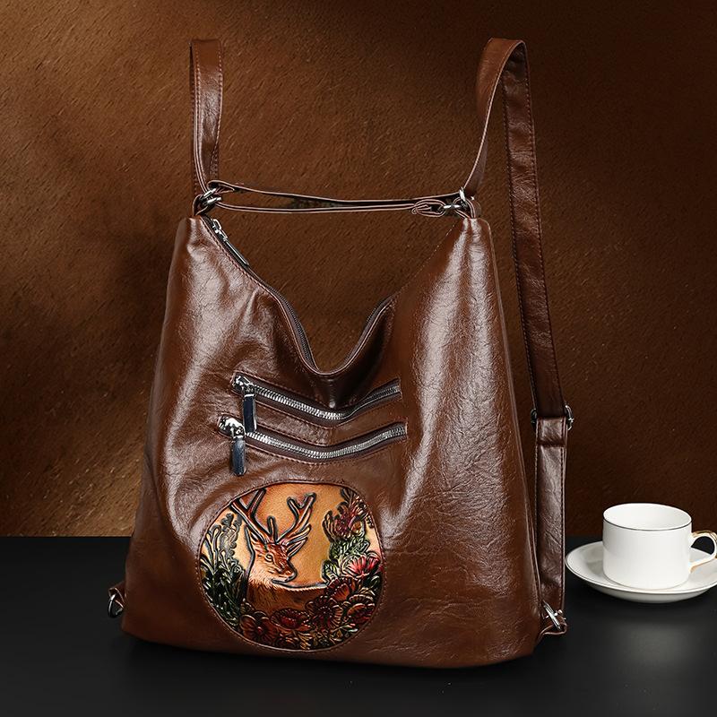 Retro large-capacity women's backpack 2025 new casual versatile back bag multi-purpose commuter shoulder tote bag
