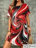 Fashion 3D Print Summer Dress Loose Casual Short Sleeve O-Neck Mini Dress
