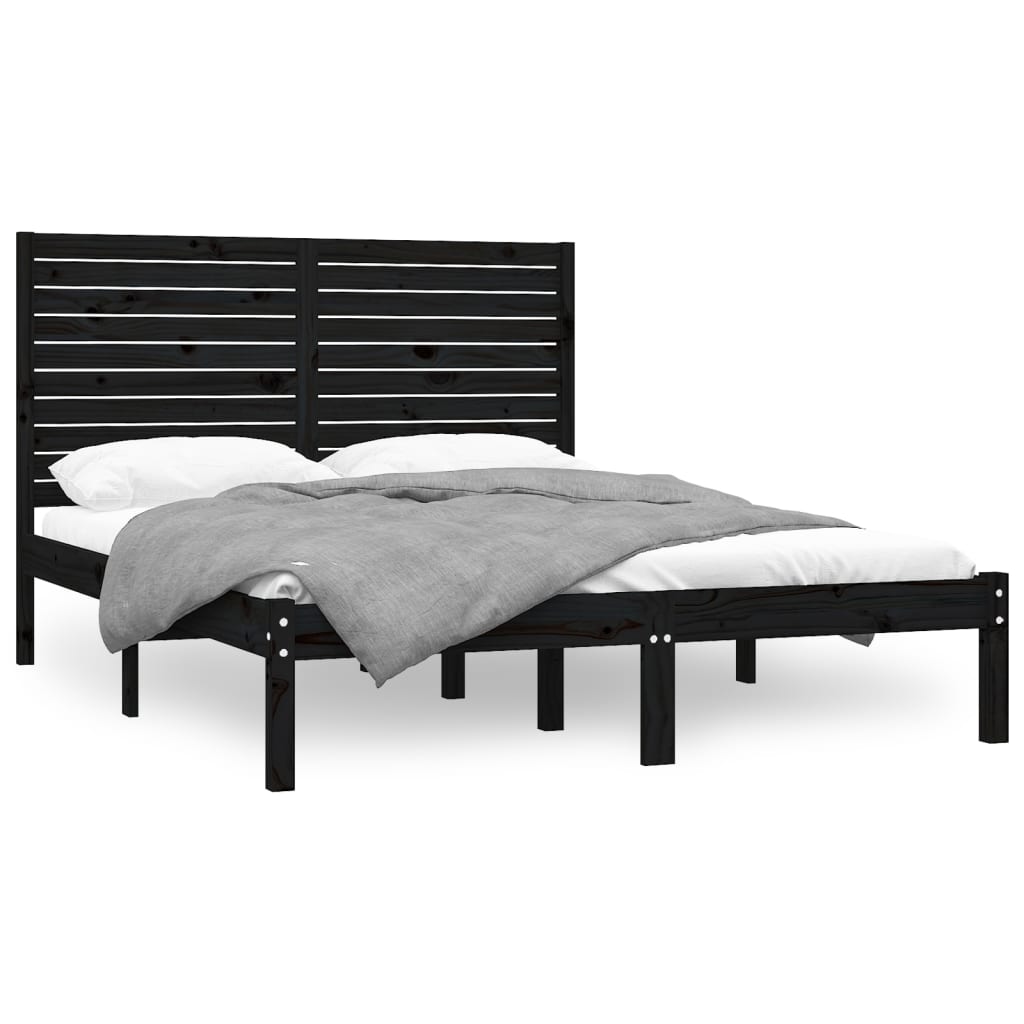 Solid Wood Bed Black 150 x 200 cm
