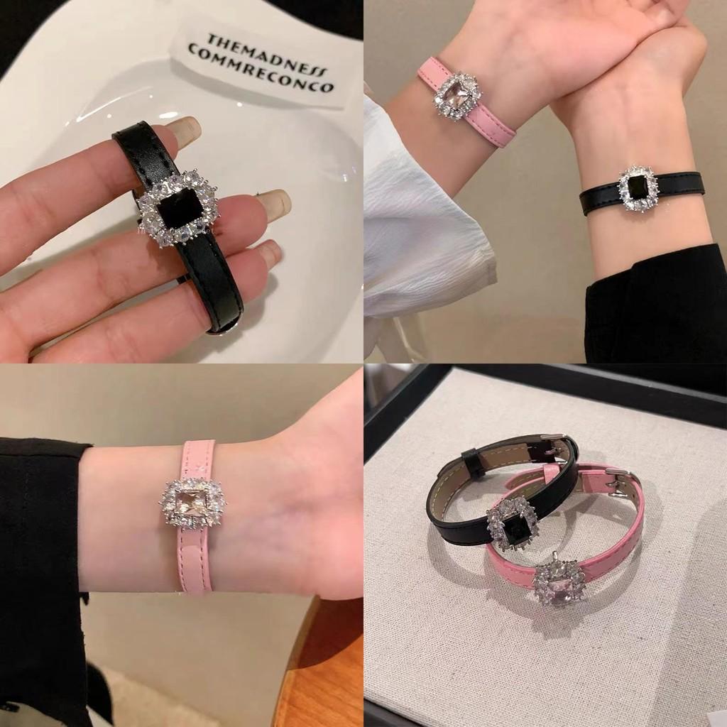 Fashionable Gemstone Leather Bracelet Sweet And Cool Style For Social Media Stars