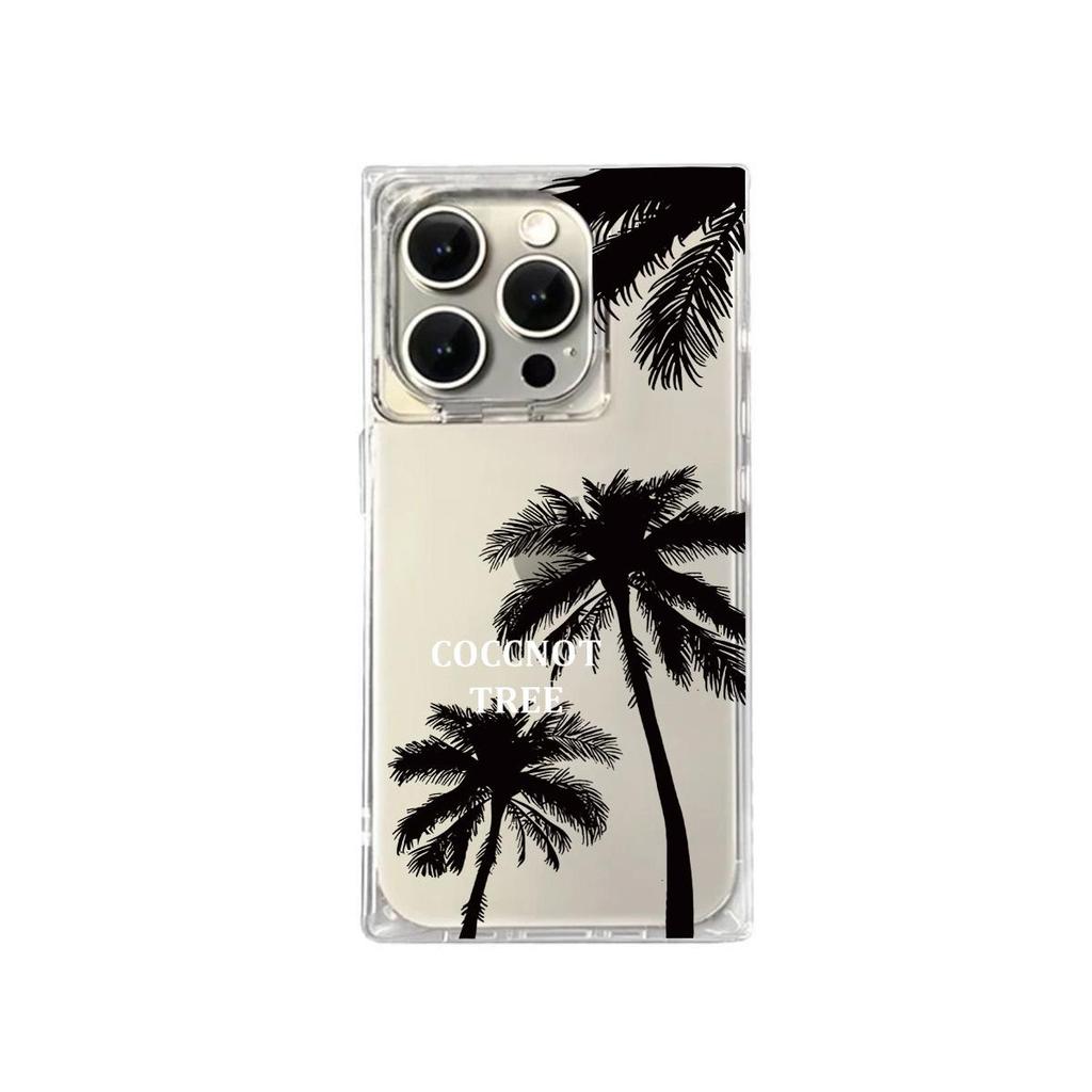 Square Back Tube Protection Clear Case For iPhone 12 13 15 Plus 16 ProMax 14 Pro Max 11 Anti-Oxygen,Coconut Tree Pattern Casing