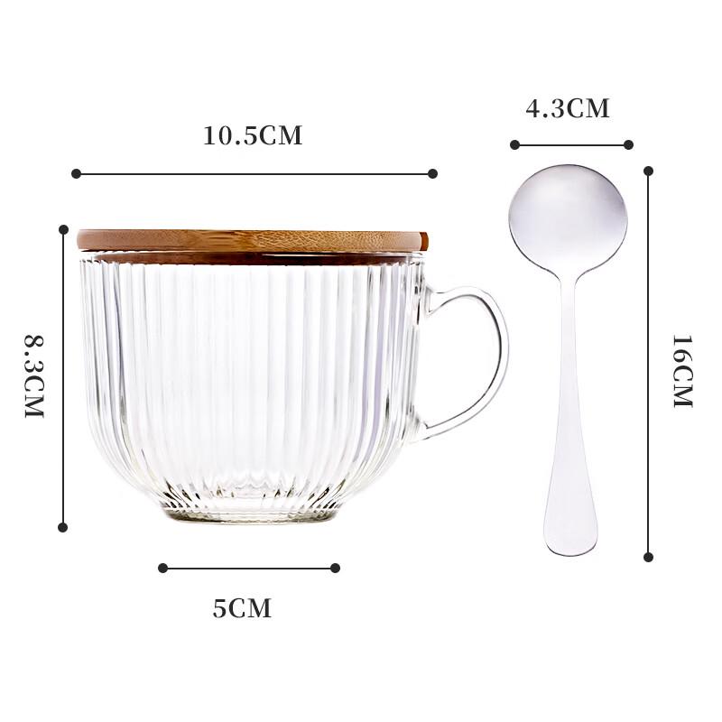 Baijie 400ML Threaded Glass Breakfast Cup with Lid & Spoon