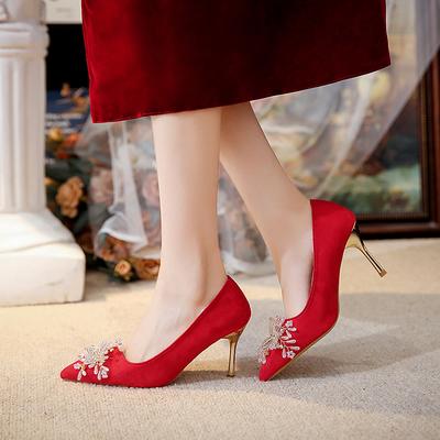 Stiletto Einzelne Schuhe Herbst Neu Spitzschuh Flacher Ausschnitt Kristall Perle Blume Slipper Rutschfest Verschleißfest Hohe Absätze