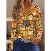 Autumn Ladies 3D Color Animal Print V-Neck Long Sleeve