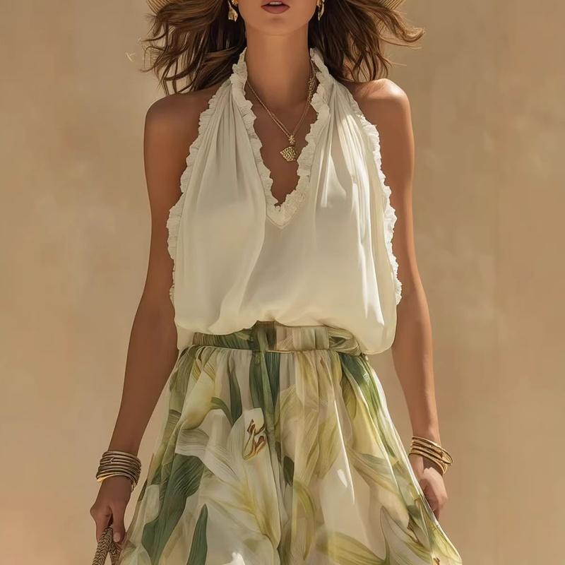 Spring V-Neck Ruffle Elegant Maxi Dress Women Clothing
