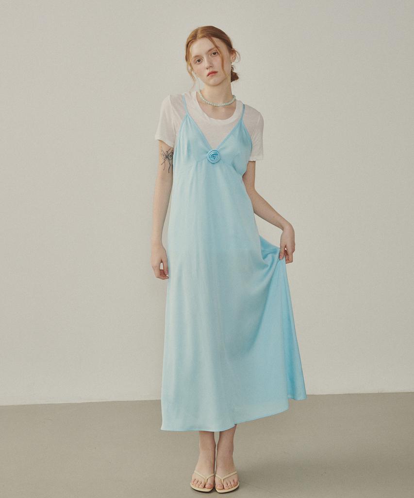 Melly And Rose Rose Corsage Sheer Long Dress (315302)_Blue
