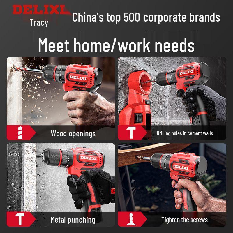 Delixi Rechargeable Brushless Impact Drill & Screwdriver with Lithium Battery for Household Use