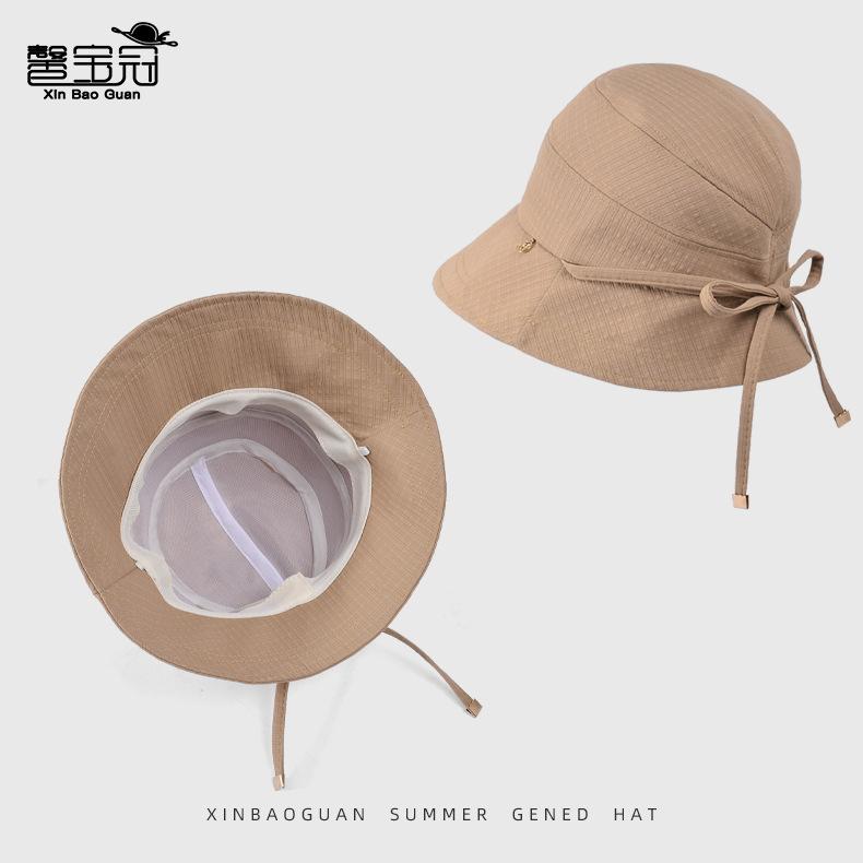 Summer Outdoor Travel Sunscreen Visor Versatile High Sense Big Head Circumference Basin Hat Show Face Small Bow Bucket Hat